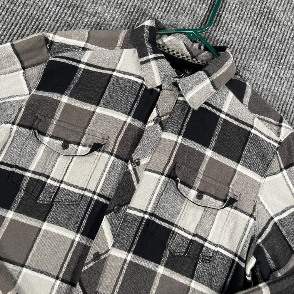 Fox Racing Flannel Shirt Mens Large Black Gray Plaid Long Sleeve Button Up